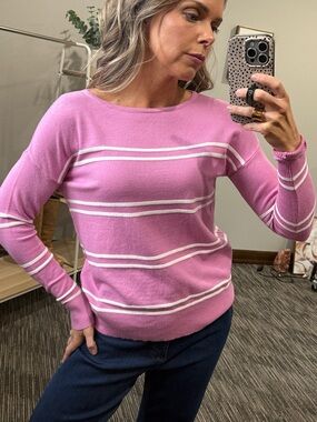 Pink Striped Boatneck Women's Sweater